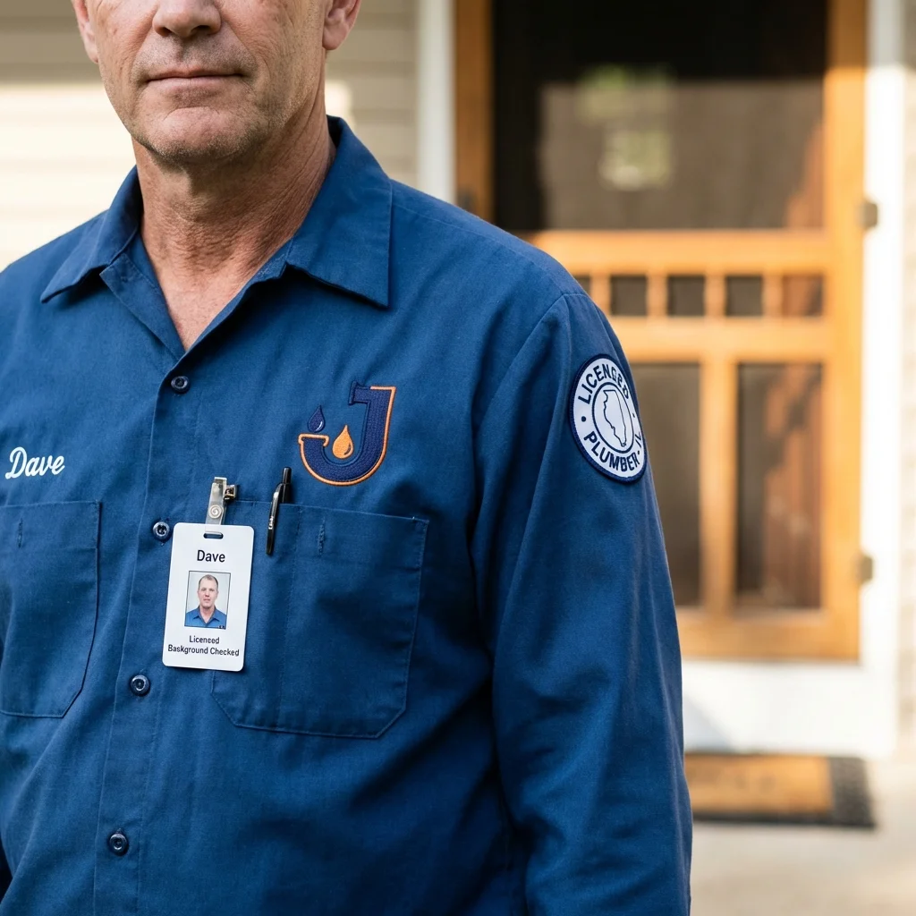 Licensed plumber showing ID badge in Eatontown, NJ
