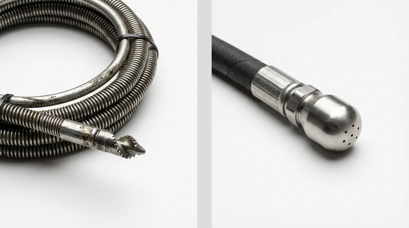 Drain snake cable and hydro jetting nozzle used for drain cleaning in Eatontown, NJ