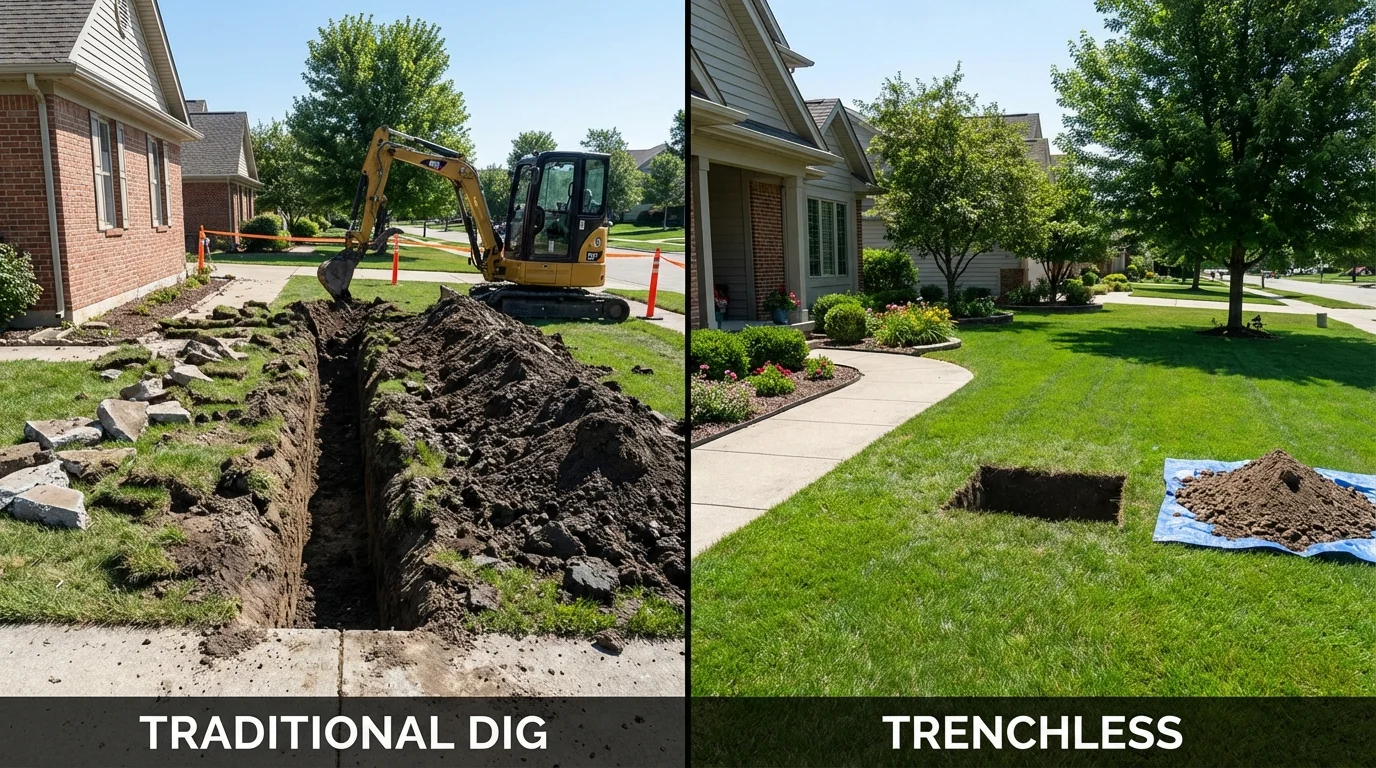 Trenchless sewer repair with minimal yard damage versus traditional excavation in Eatontown, NJ